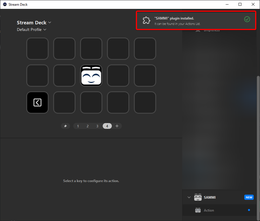 Elgato Stream Deck plugin installation process with the successful install alert highlighted in red