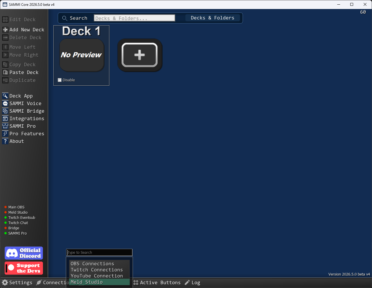 Click to enlarge Opening the Meld Studio connection from the SAMMI Connections menu