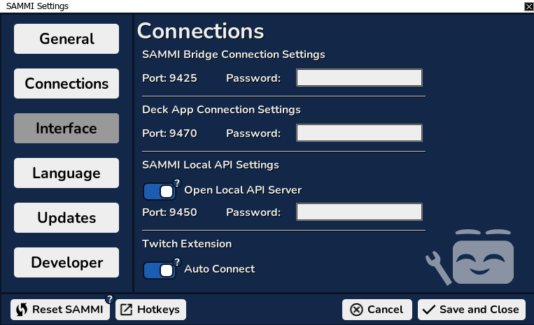 Click to enlarge Auto Connect setting in SAMMI