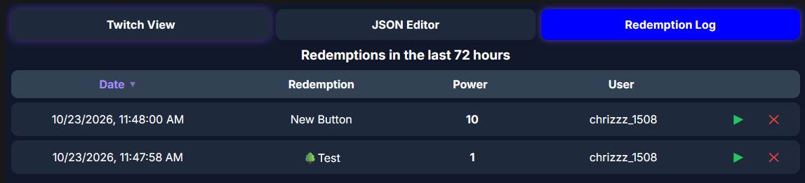 Click to enlarge The redemption log